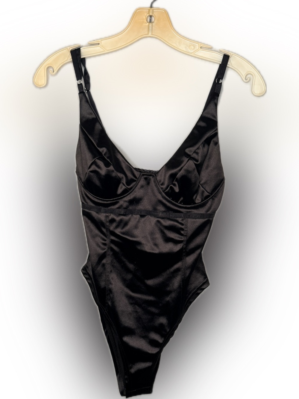 Black Satin Bodysuit with Underwire Cups